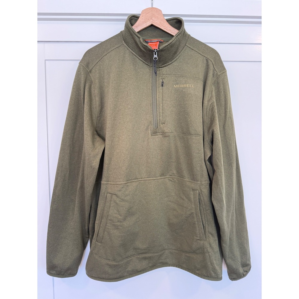 Merrell Mens Large Olive Green Gorpcore Grid Fleece Quarter Zip Pullover Jacket